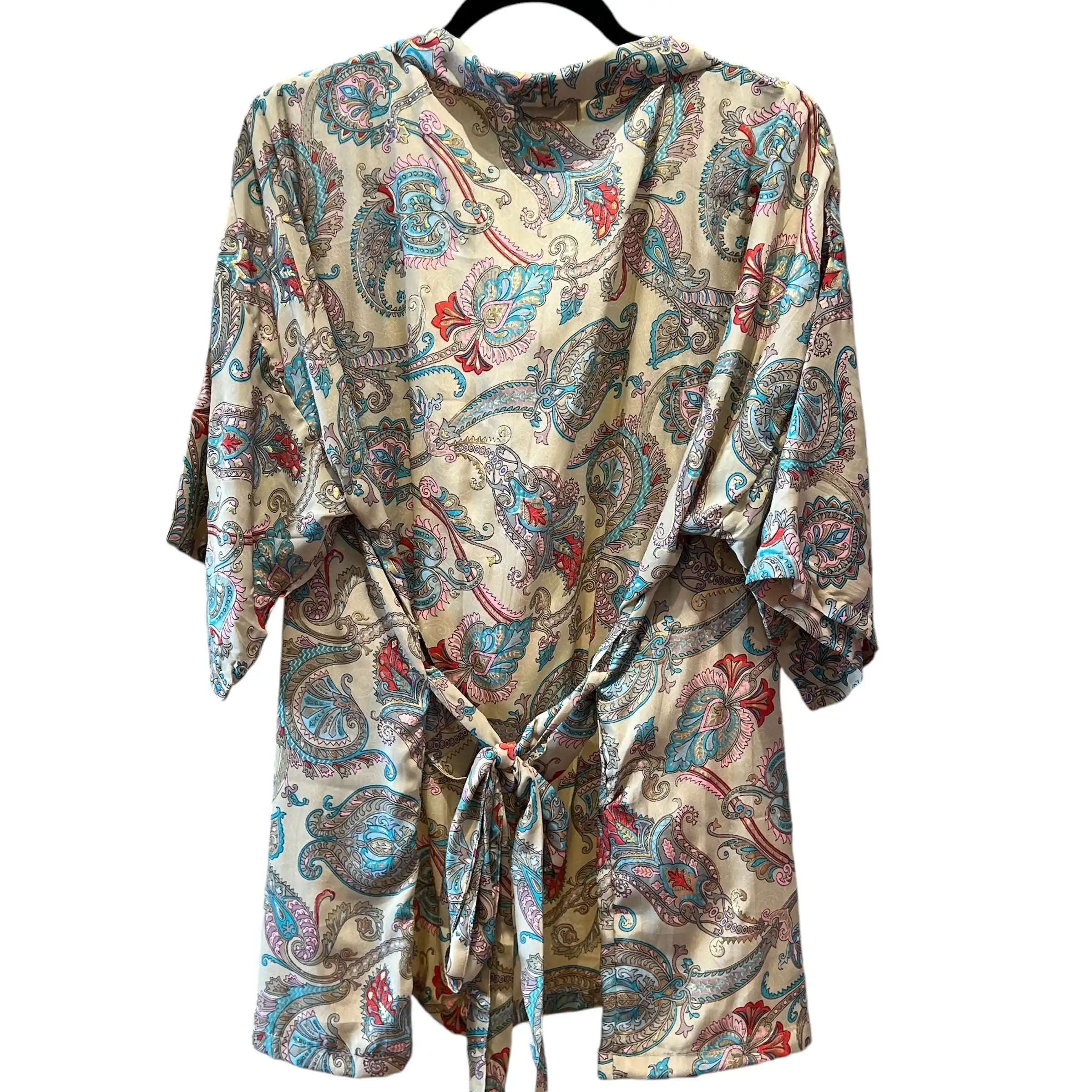 Kort silke kimono med bælte