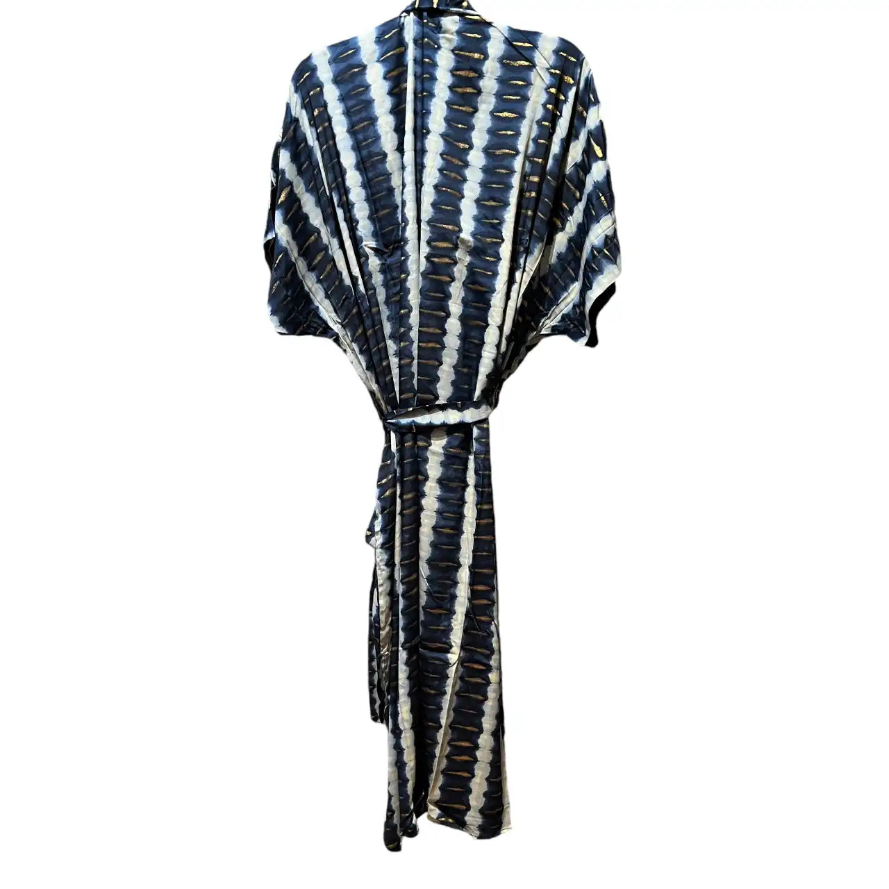 Lang Blå Silke Kimono med guld tryk 3.