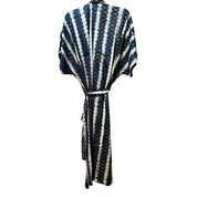 Lang Blå Silke Kimono med guld tryk 3.