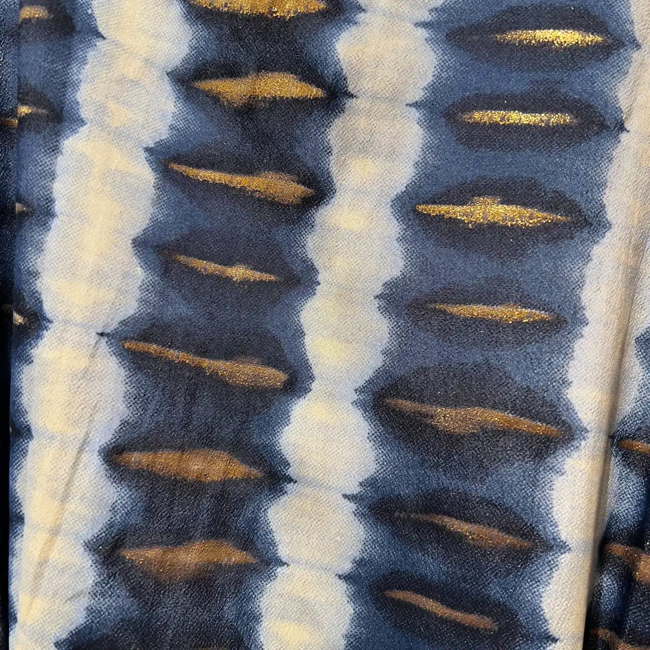 Lang Blå Silke Kimono med guld tryk 3.