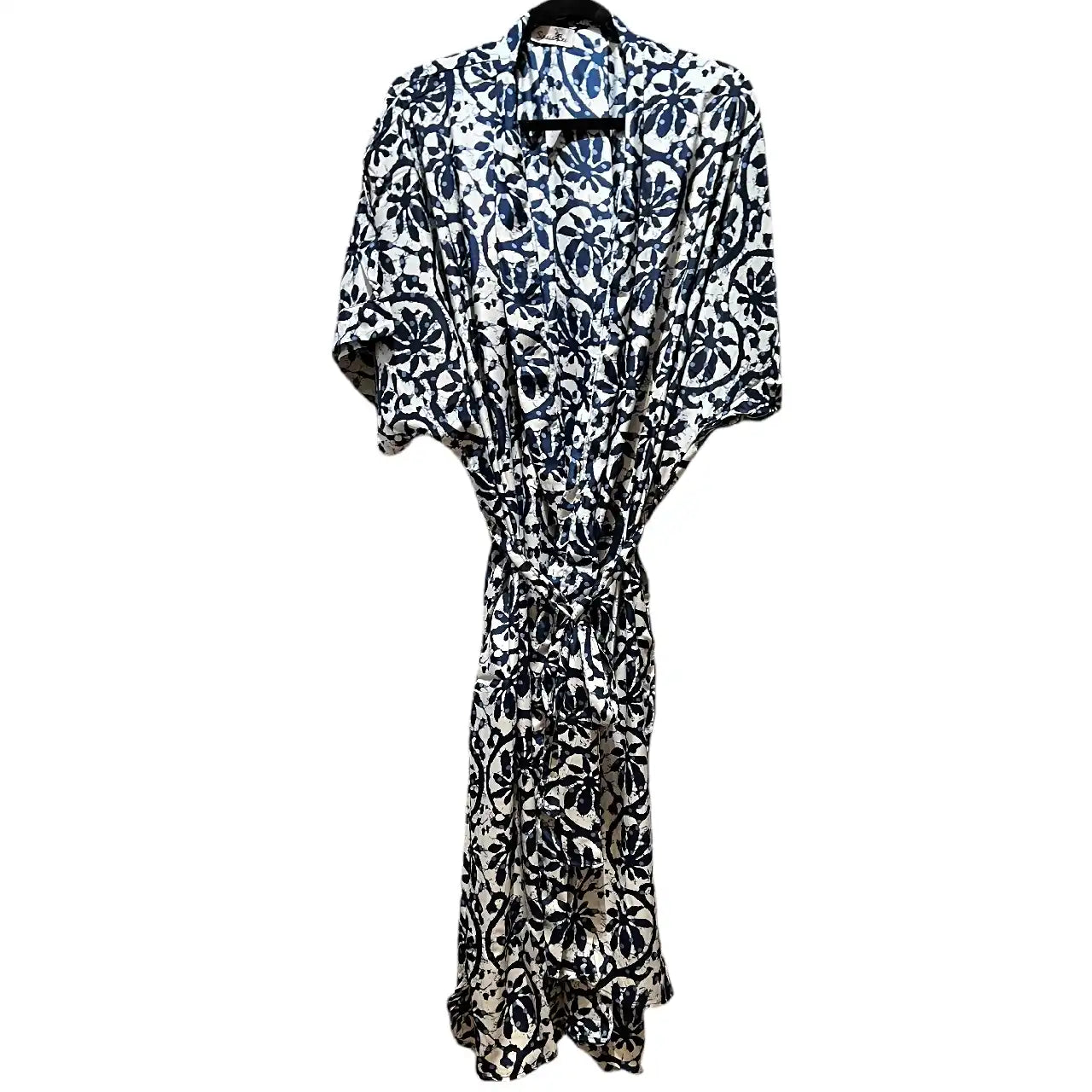 Lang Blå Blomstret Silke Kimono 1.