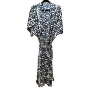 Lang Blå Blomstret Silke Kimono 1.