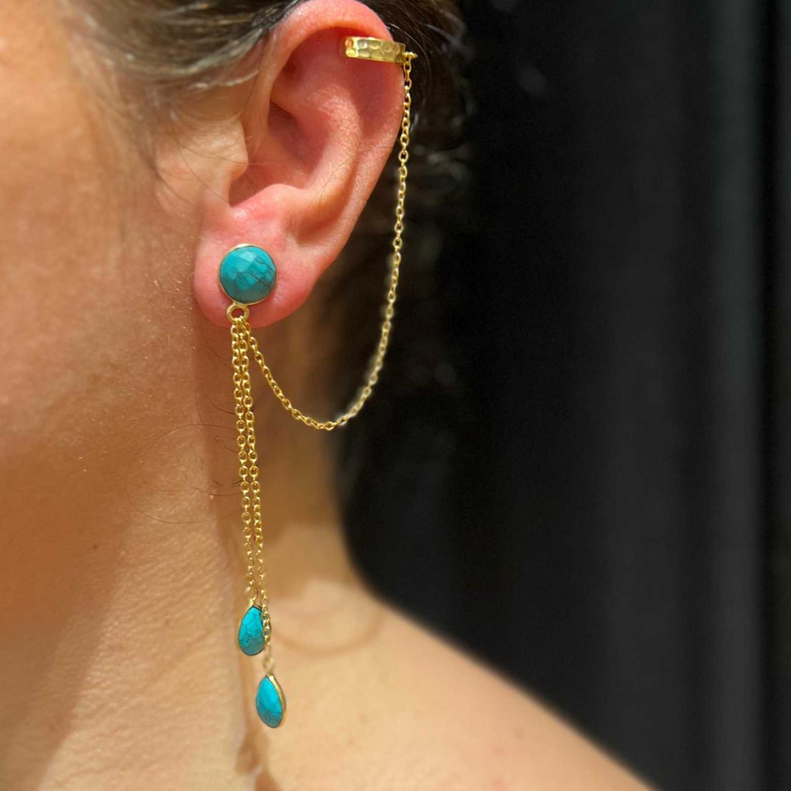 Guldbelagt ørering med sten