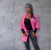 Kort silke kimono med bælte