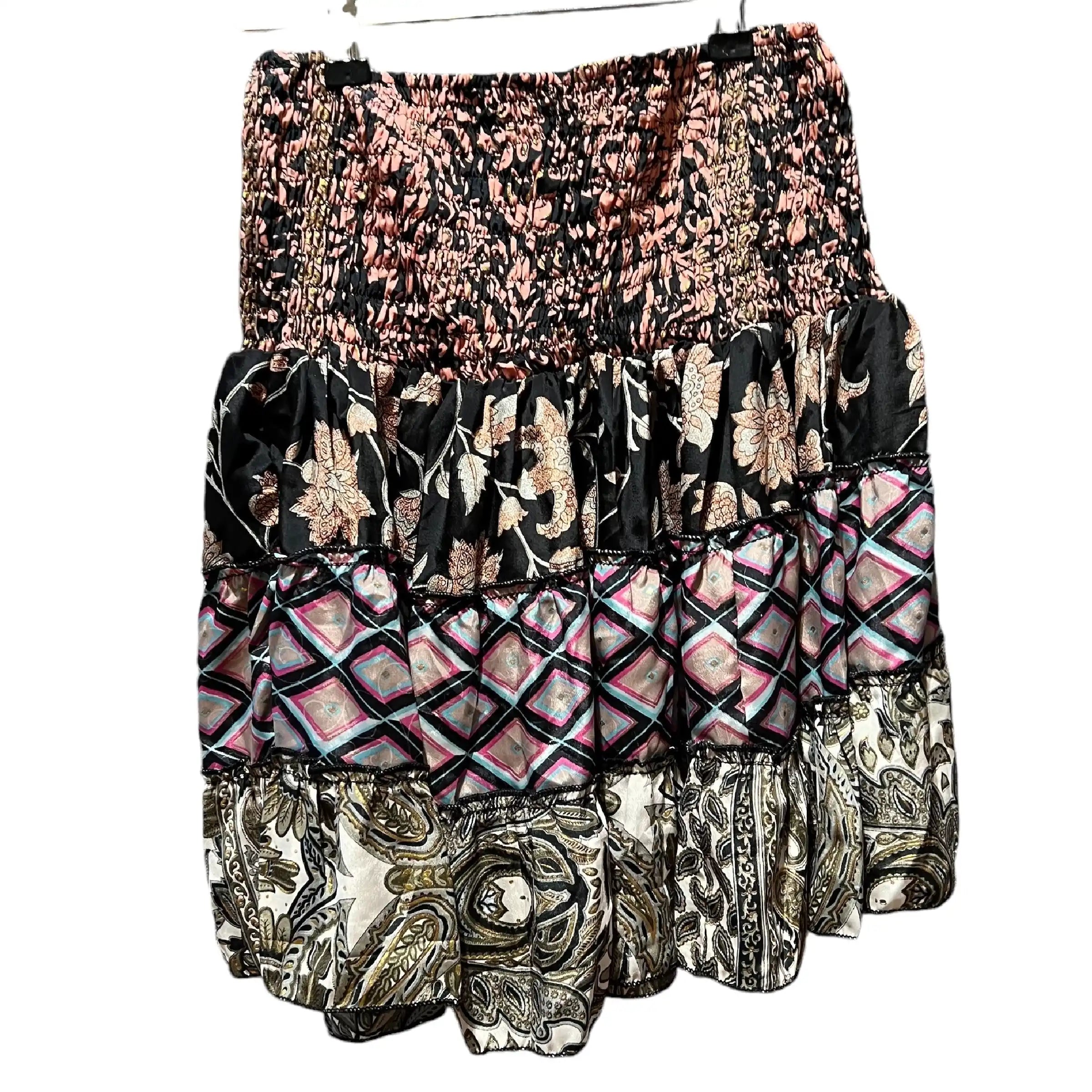 Kort silke patchwork nederdel 5