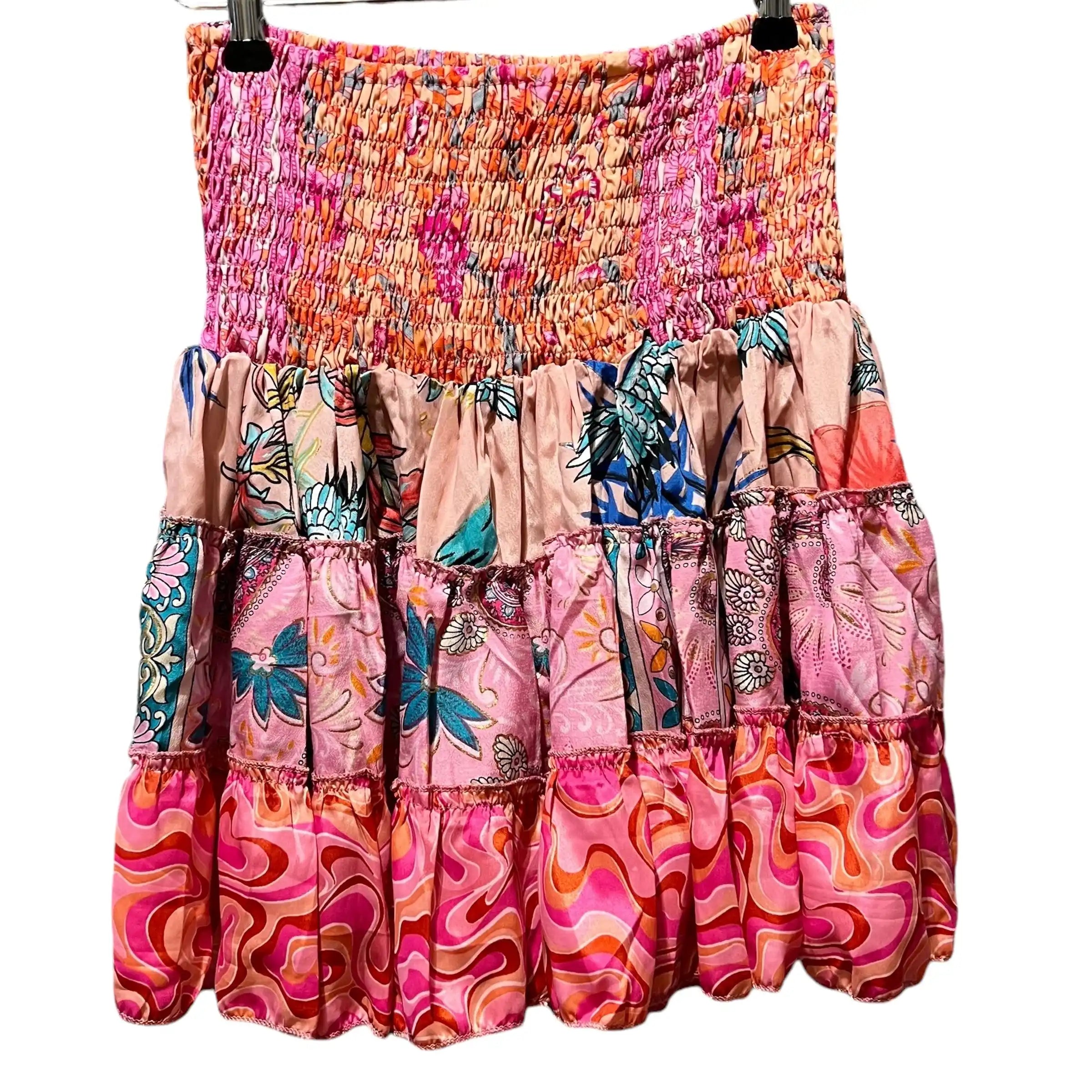 Kort silke patchwork nederdel 3