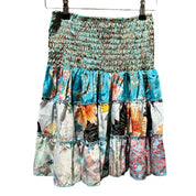 Kort silke patchwork nederdel 4