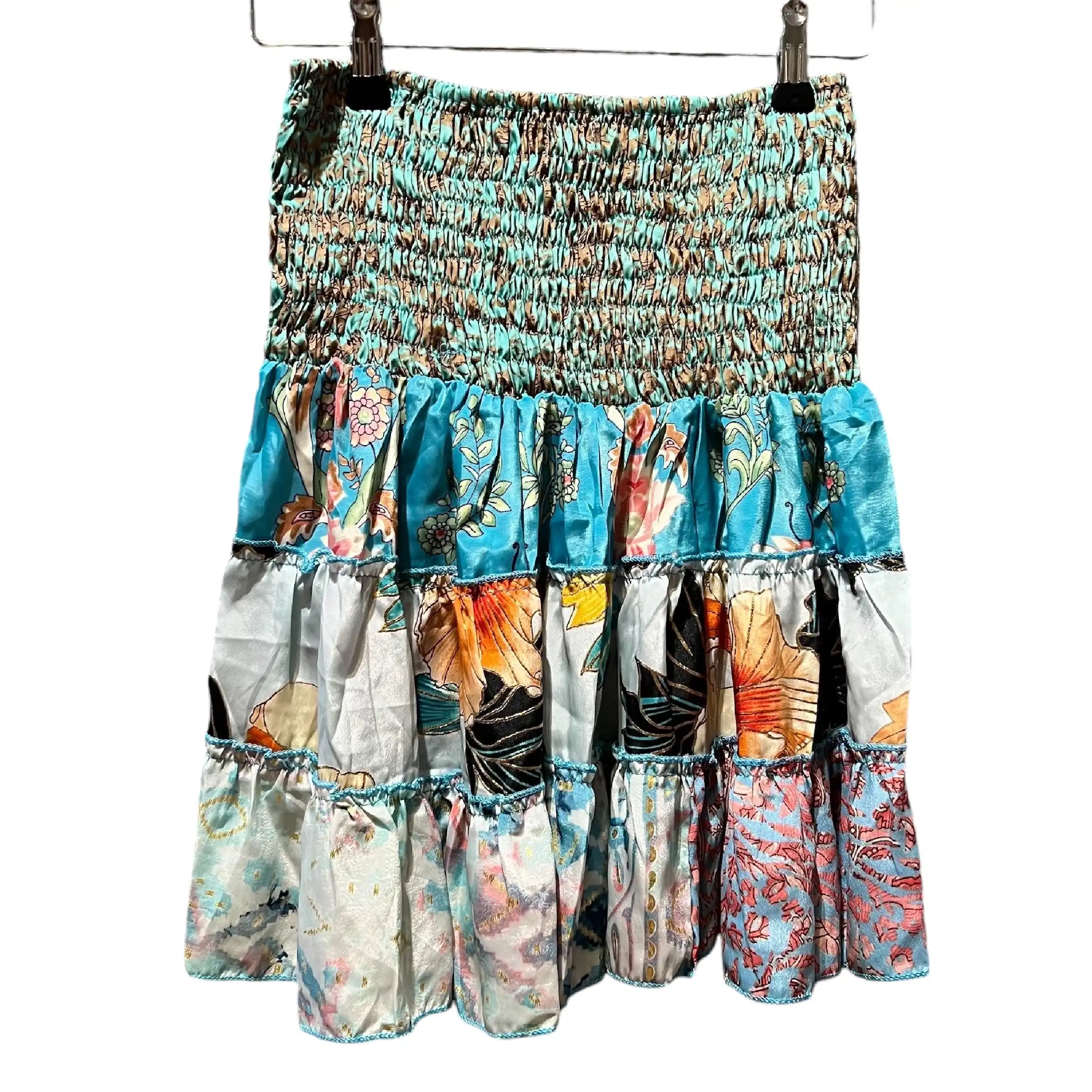 Kort silke patchwork nederdel 4