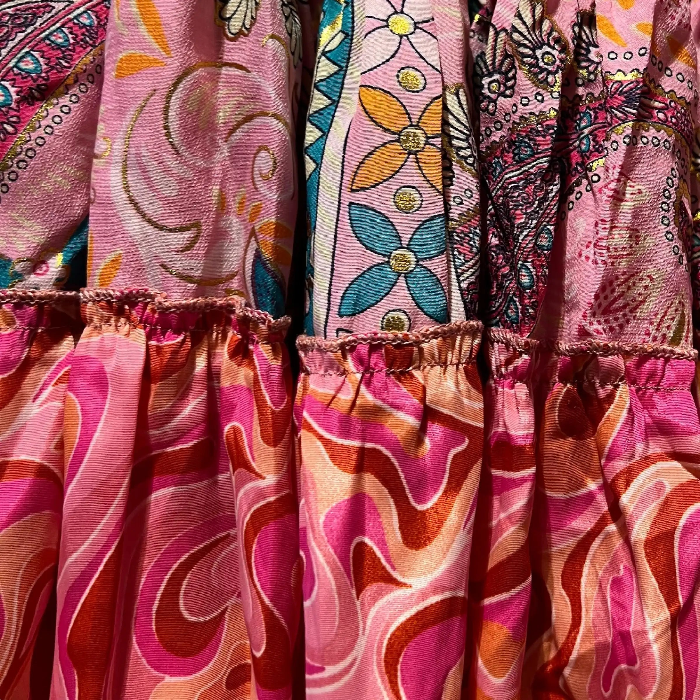 Kort silke patchwork nederdel 3