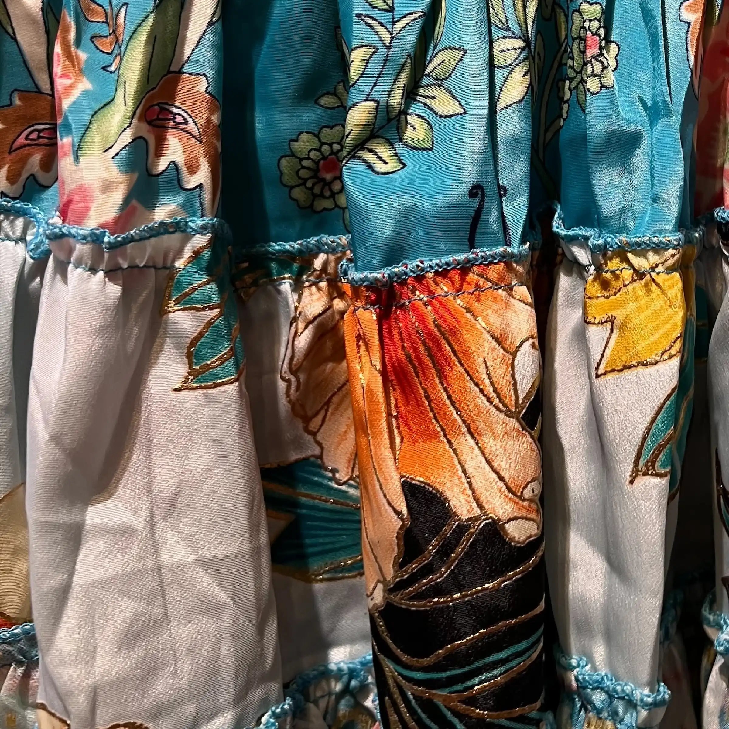 Kort silke patchwork nederdel 4