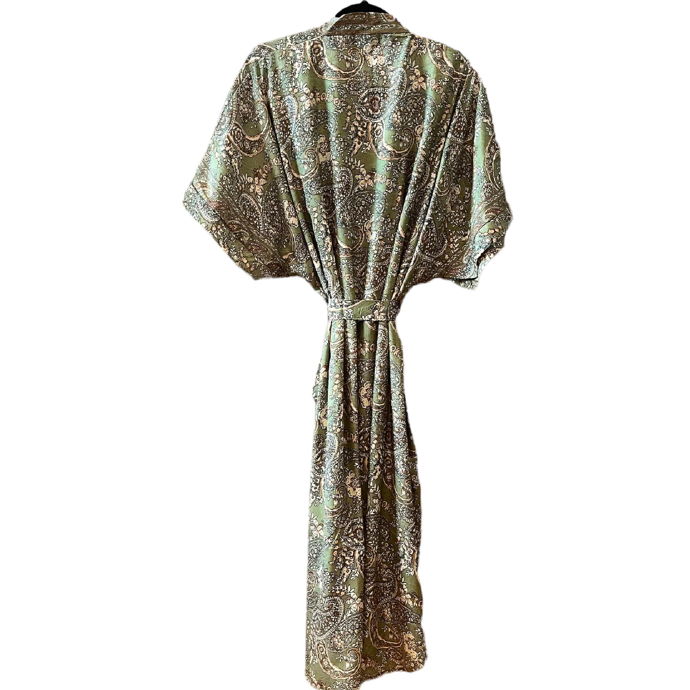 Grøn blomstret Lang Silke Kimono 16.