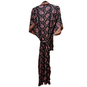 Lang Sort Blomstret Silke Kimono med guldtryk 10