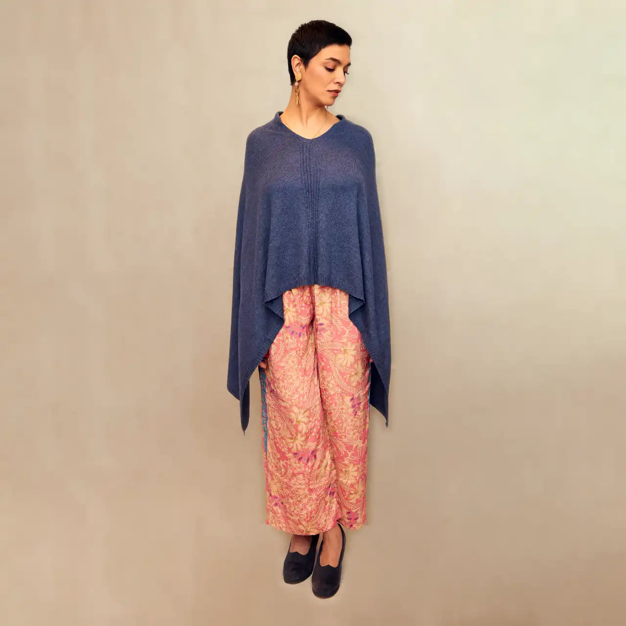 Cashmere Poncho - Blå