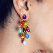 Øreringe guldbelagt med flerfarvede halvædelstene