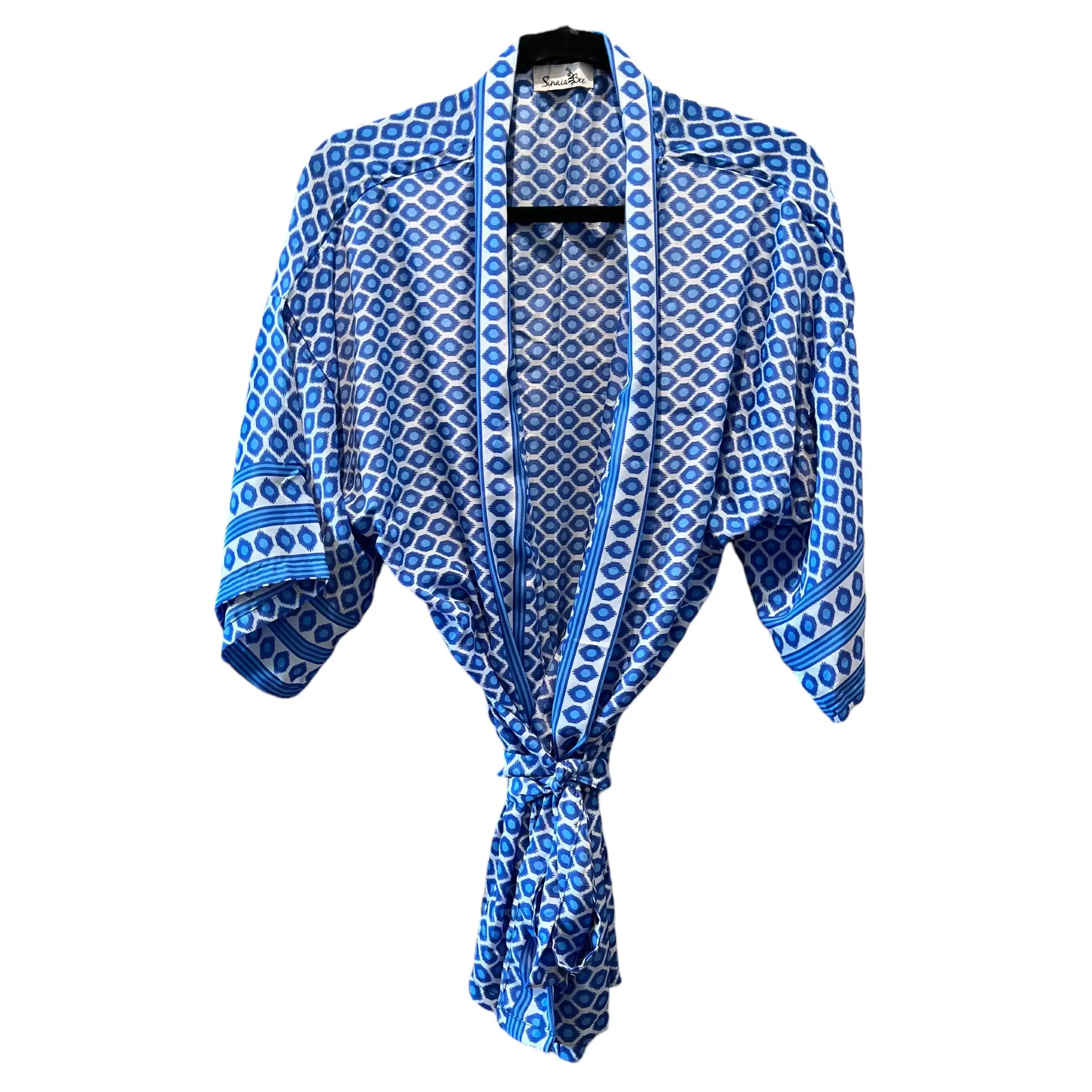 Kort silke kimono med bælte