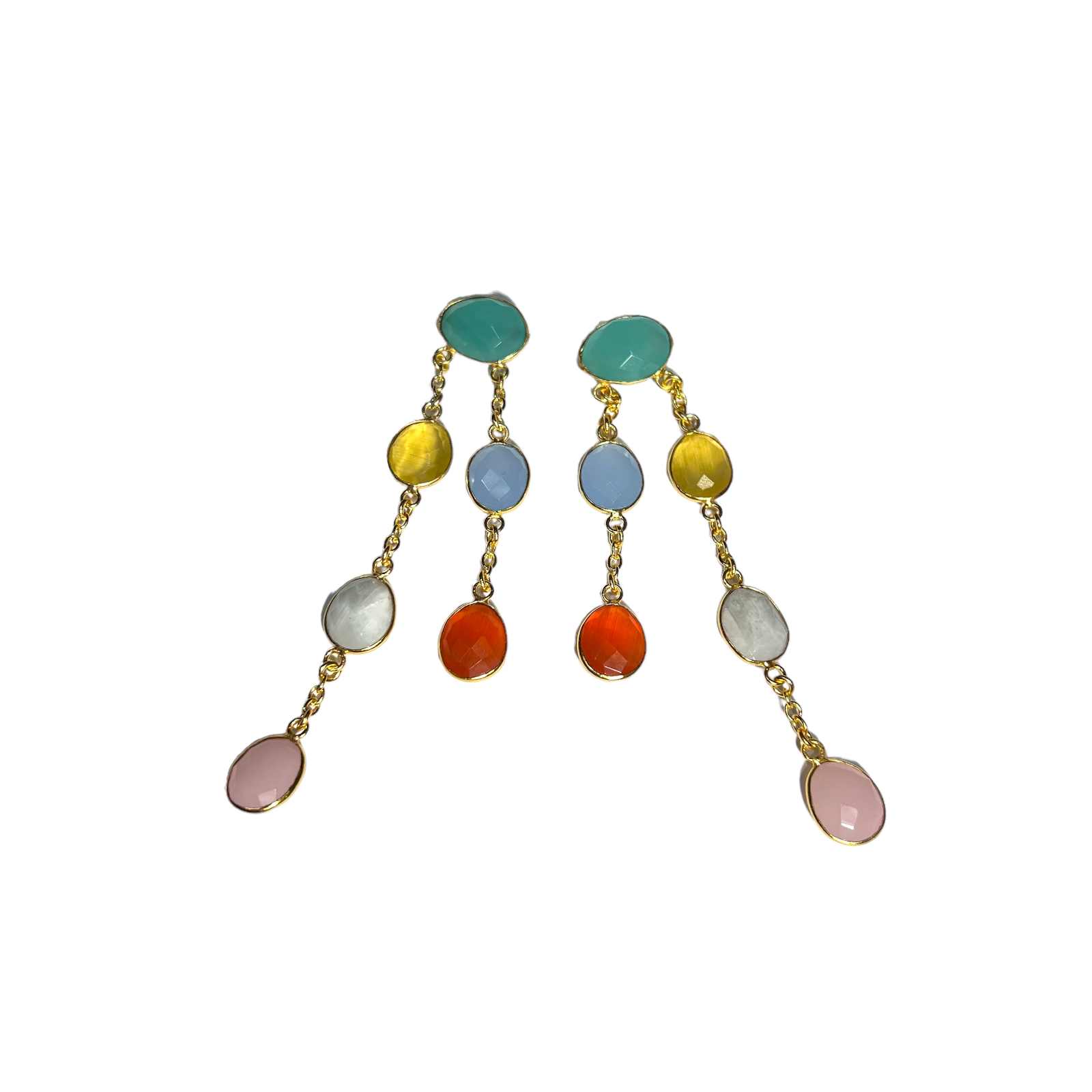 Øreringe guldbelagt med flerfarvede halvædelstene