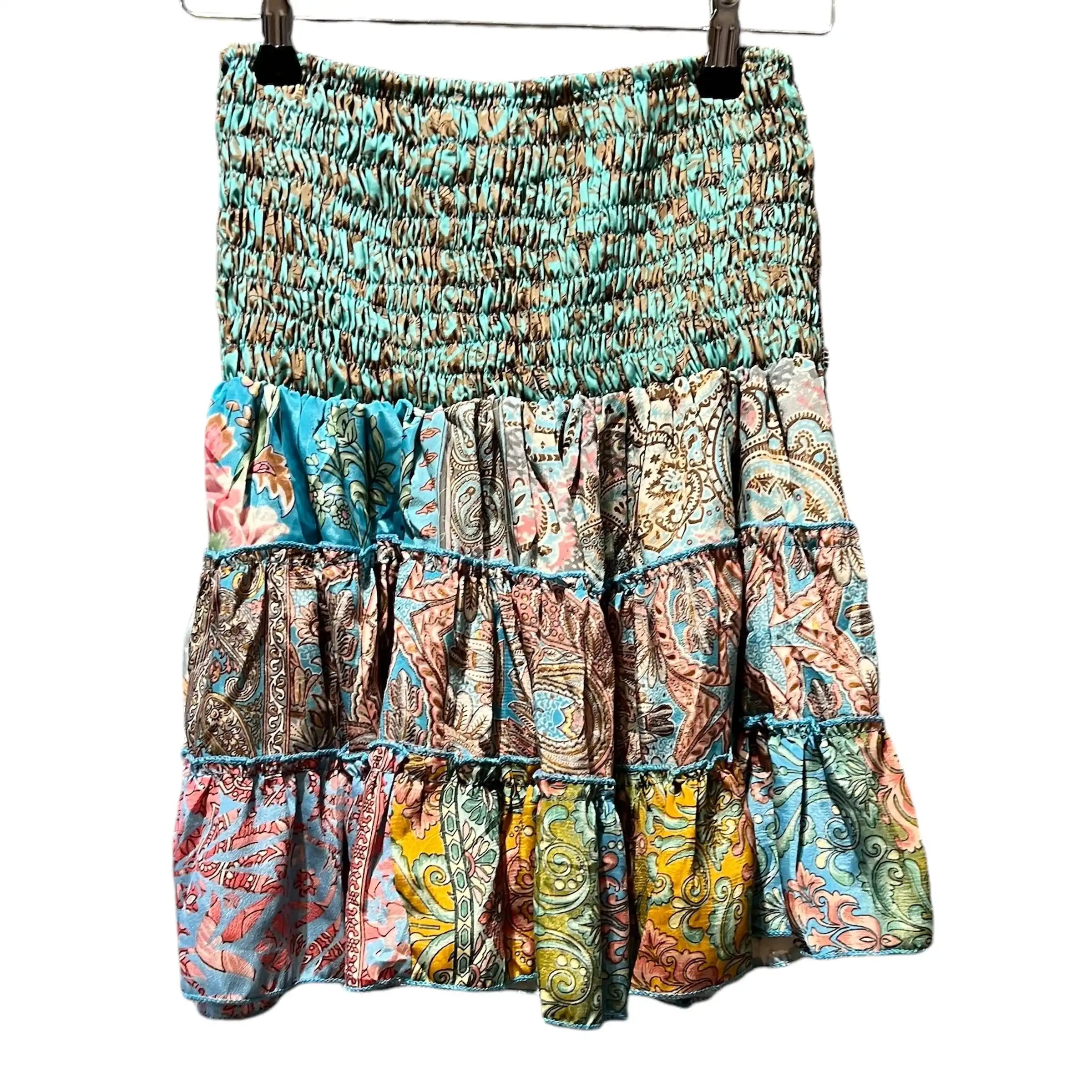 Kort silke patchwork nederdel 2