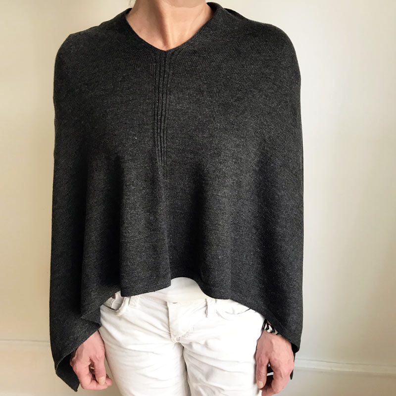 Cashmere Poncho - mørk grå