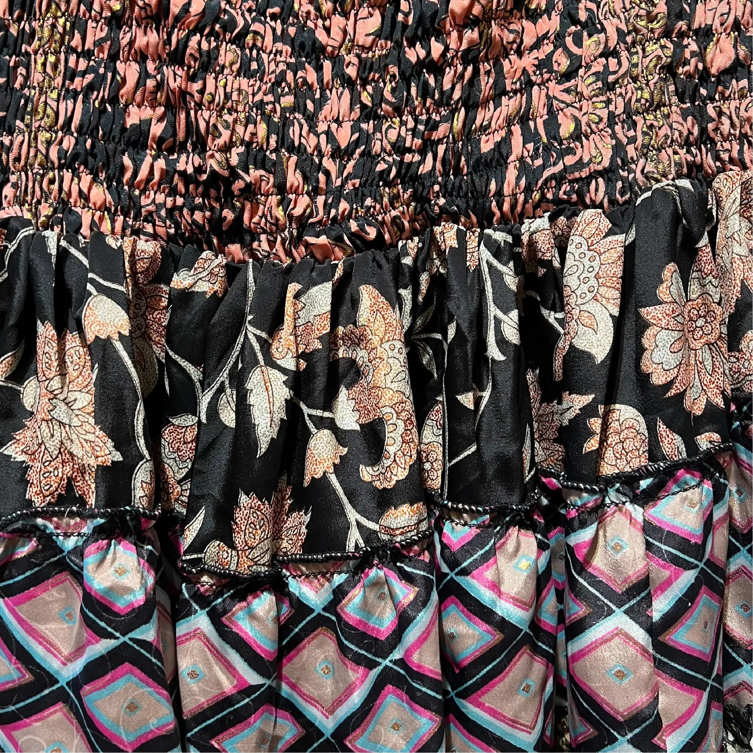 Kort silke patchwork nederdel 5