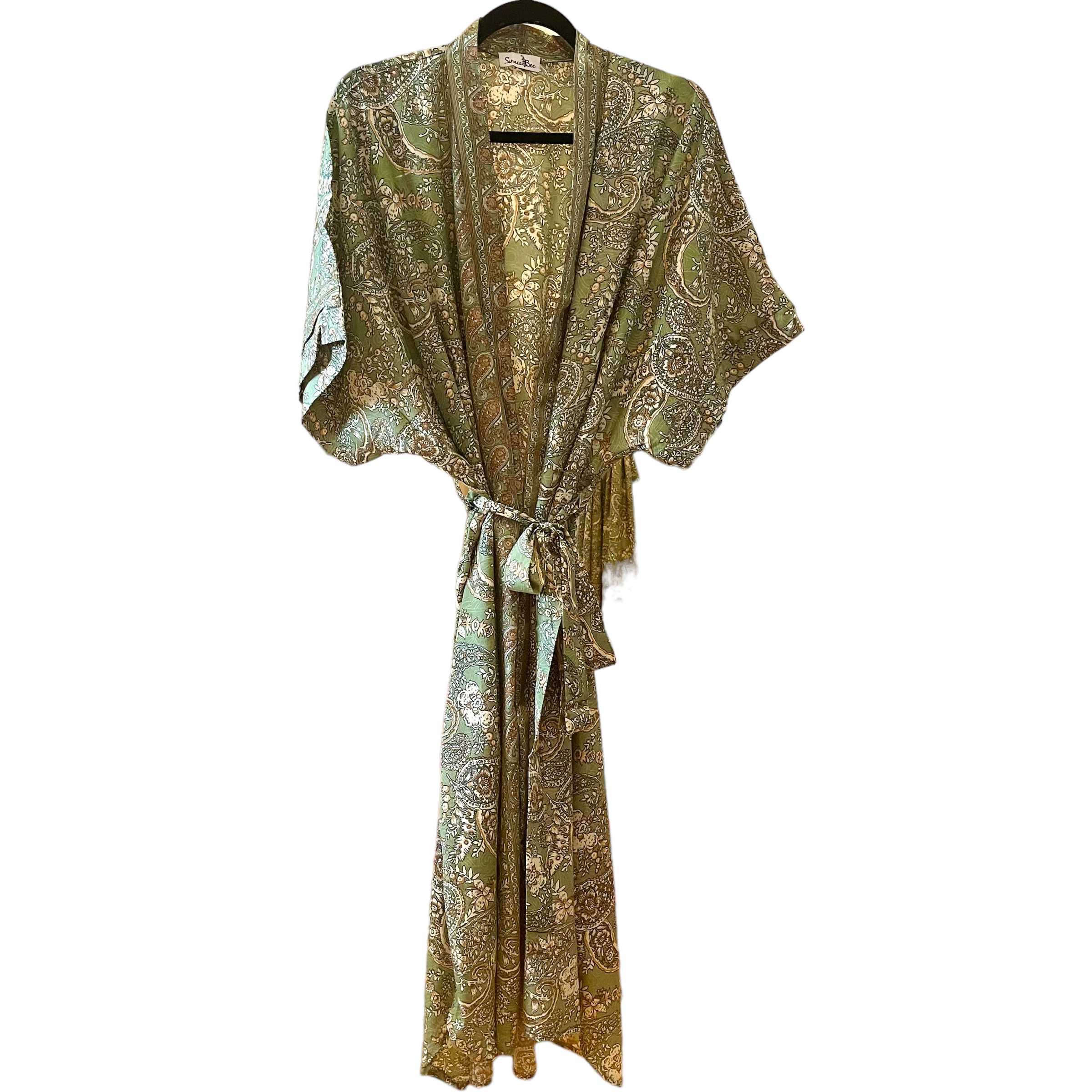 Grøn blomstret Lang Silke Kimono 16.